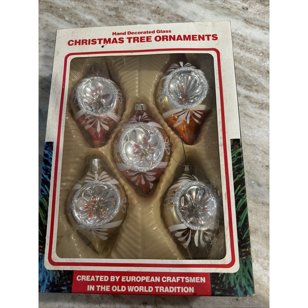 Commodore Romania Mercury Glass Christmas Ornaments Hand Blown Indent VTG